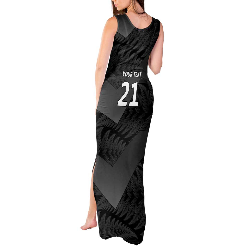 New Zealand Cricket Custom Tank Maxi Dress Potae Pango Black Fern Pattern