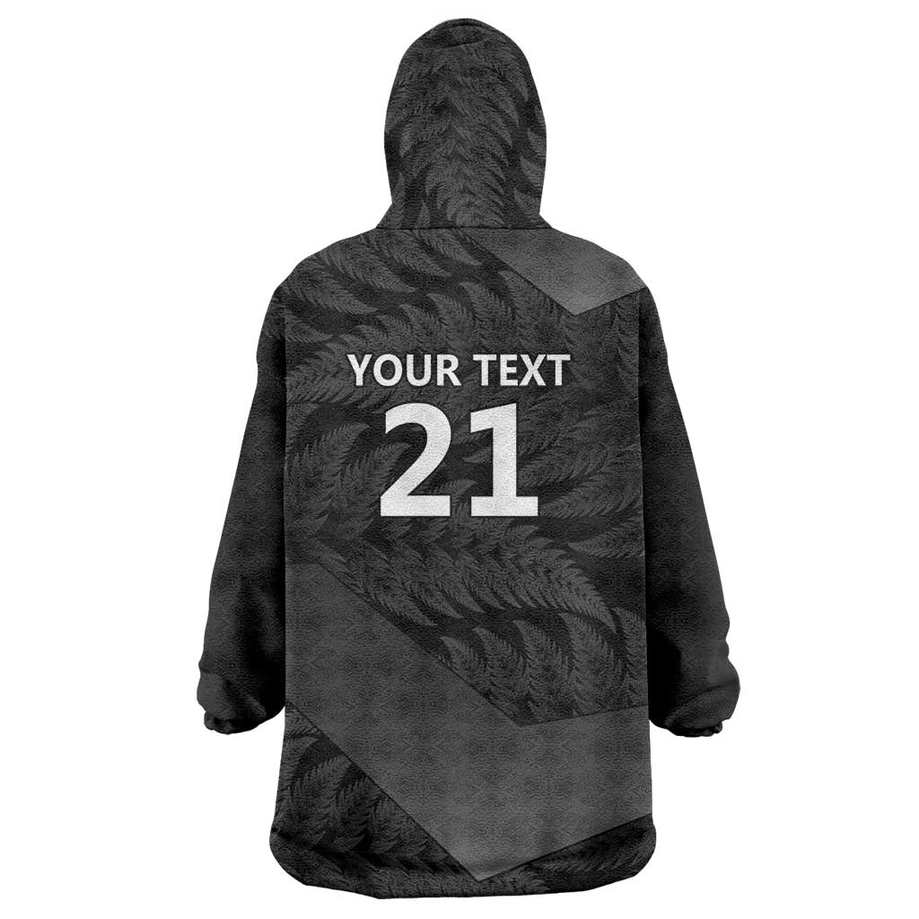 New Zealand Cricket Custom Wearable Blanket Hoodie Potae Pango Black Fern Pattern - Vibe Hoodie Shop