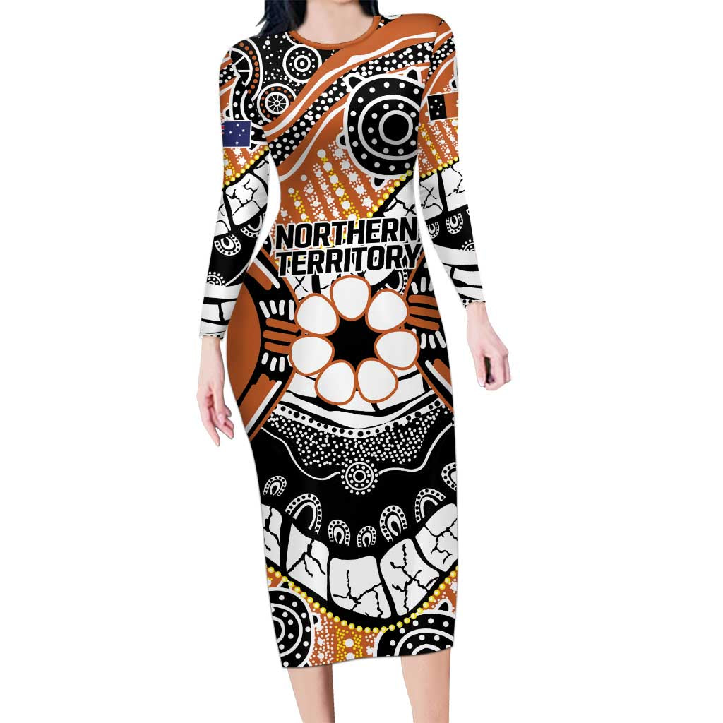 Australian Northern Territory Family Matching Long Sleeve Bodycon Dress and Hawaiian Shirt Aboriginal with Sturt's Desert Rose