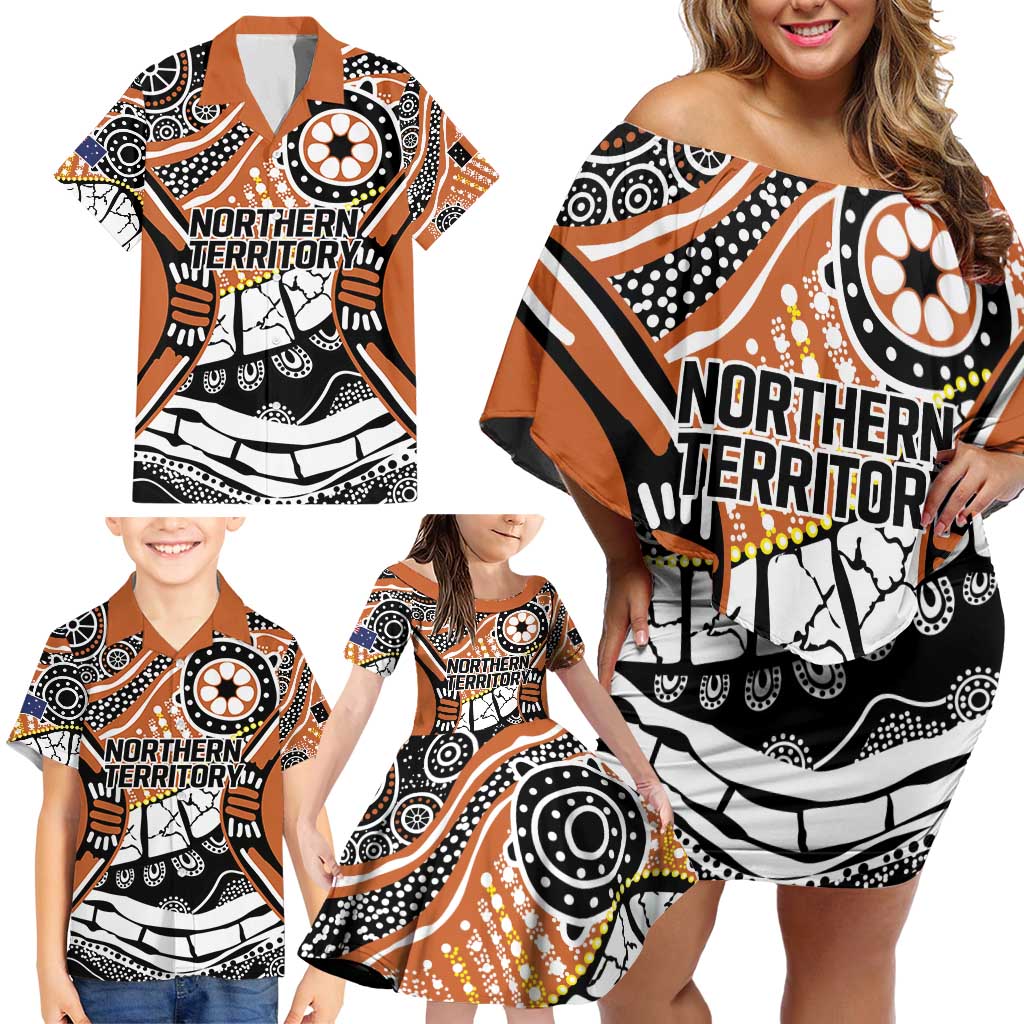 Australian Northern Territory Family Matching Off Shoulder Short Dress and Hawaiian Shirt Aboriginal with Sturt's Desert Rose