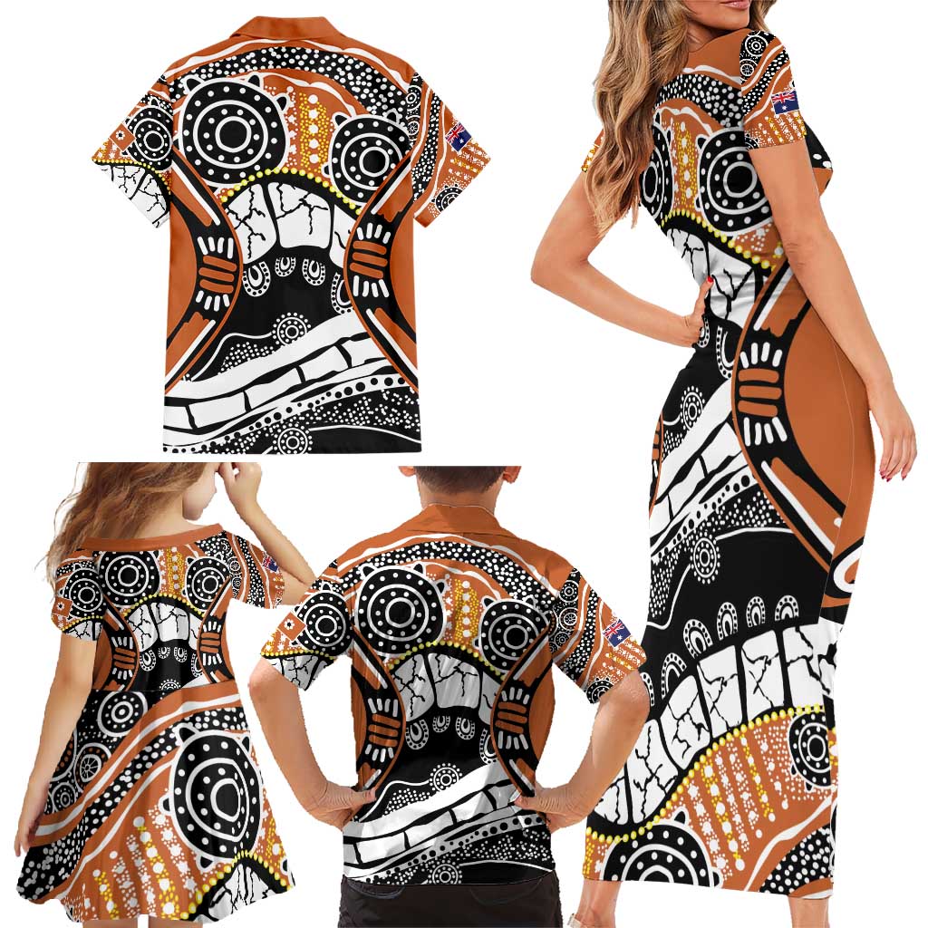 Australian Northern Territory Family Matching Short Sleeve Bodycon Dress and Hawaiian Shirt Aboriginal with Sturt's Desert Rose