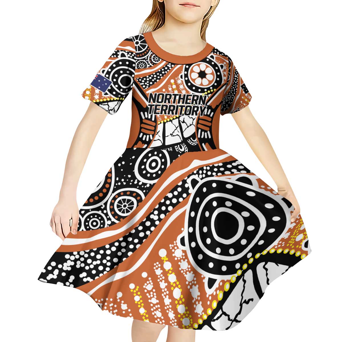 Australian Northern Territory Kid Short Sleeve Dress Aboriginal with Sturt's Desert Rose - Vibe Hoodie Shop