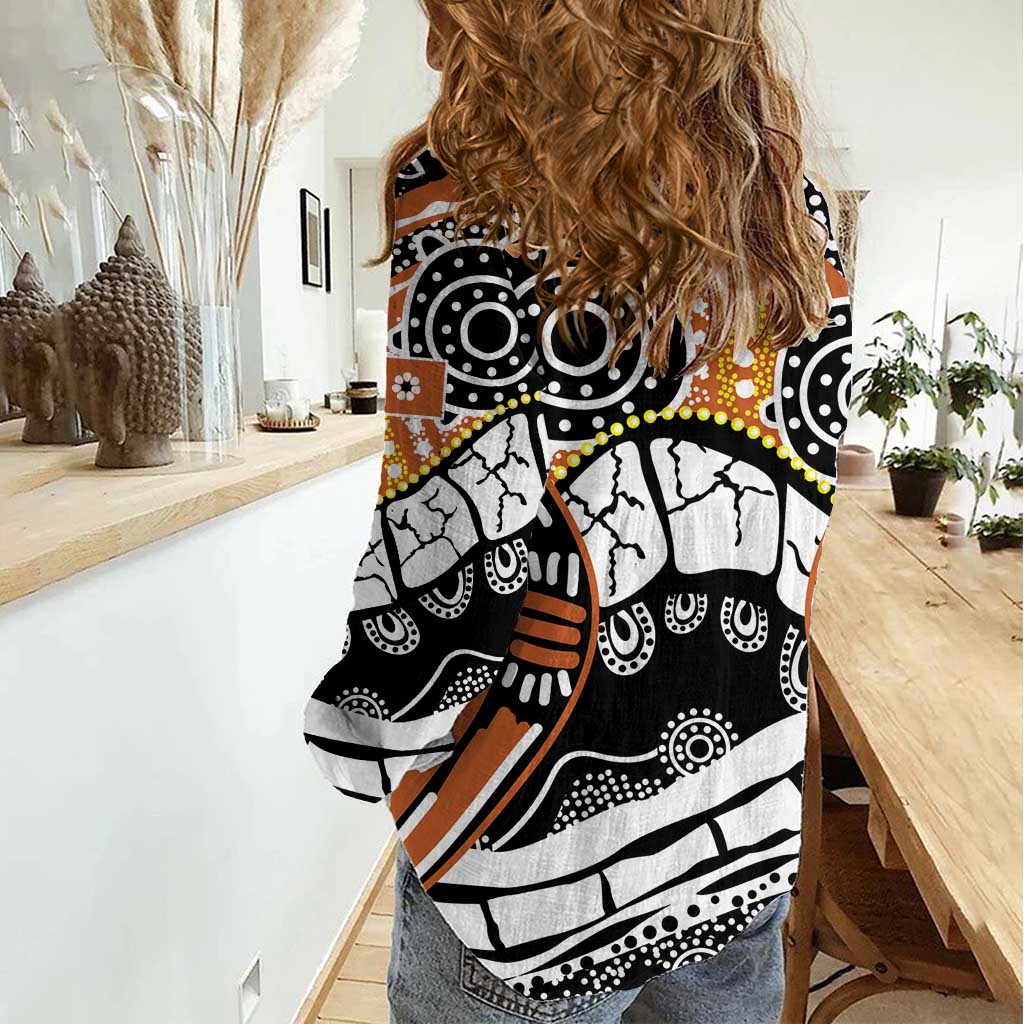 Australian Northern Territory Women Casual Shirt Aboriginal with Sturt's Desert Rose - Vibe Hoodie Shop
