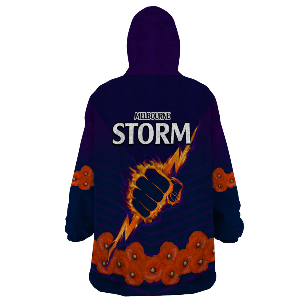 ANZAC 2023 Melbourne Storm Rugby Wearable Blanket Hoodie Poppy Flowers Sporty Style - Vibe Hoodie Shop