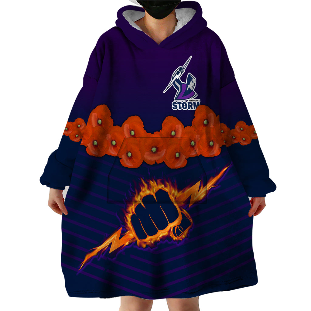 ANZAC 2023 Melbourne Storm Rugby Wearable Blanket Hoodie Poppy Flowers Sporty Style - Vibe Hoodie Shop