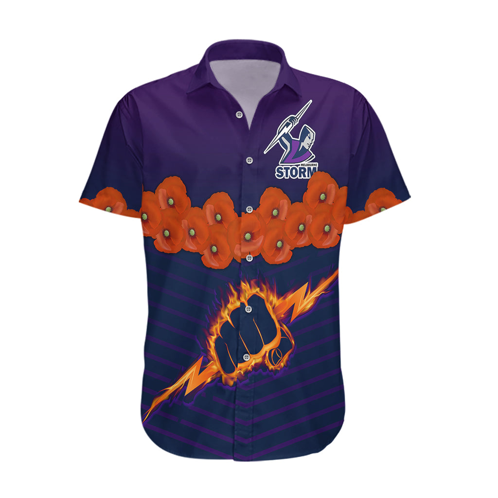 (Custom Text And Number) ANZAC 2023 Melbourne Storm Rugby Hawaiian Shirt Poppy Flowers Sporty Style - Vibe Hoodie Shop