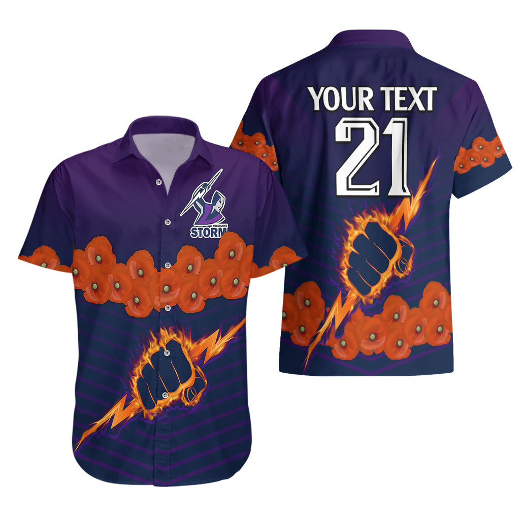 (Custom Text And Number) ANZAC 2023 Melbourne Storm Rugby Hawaiian Shirt Poppy Flowers Sporty Style - Vibe Hoodie Shop