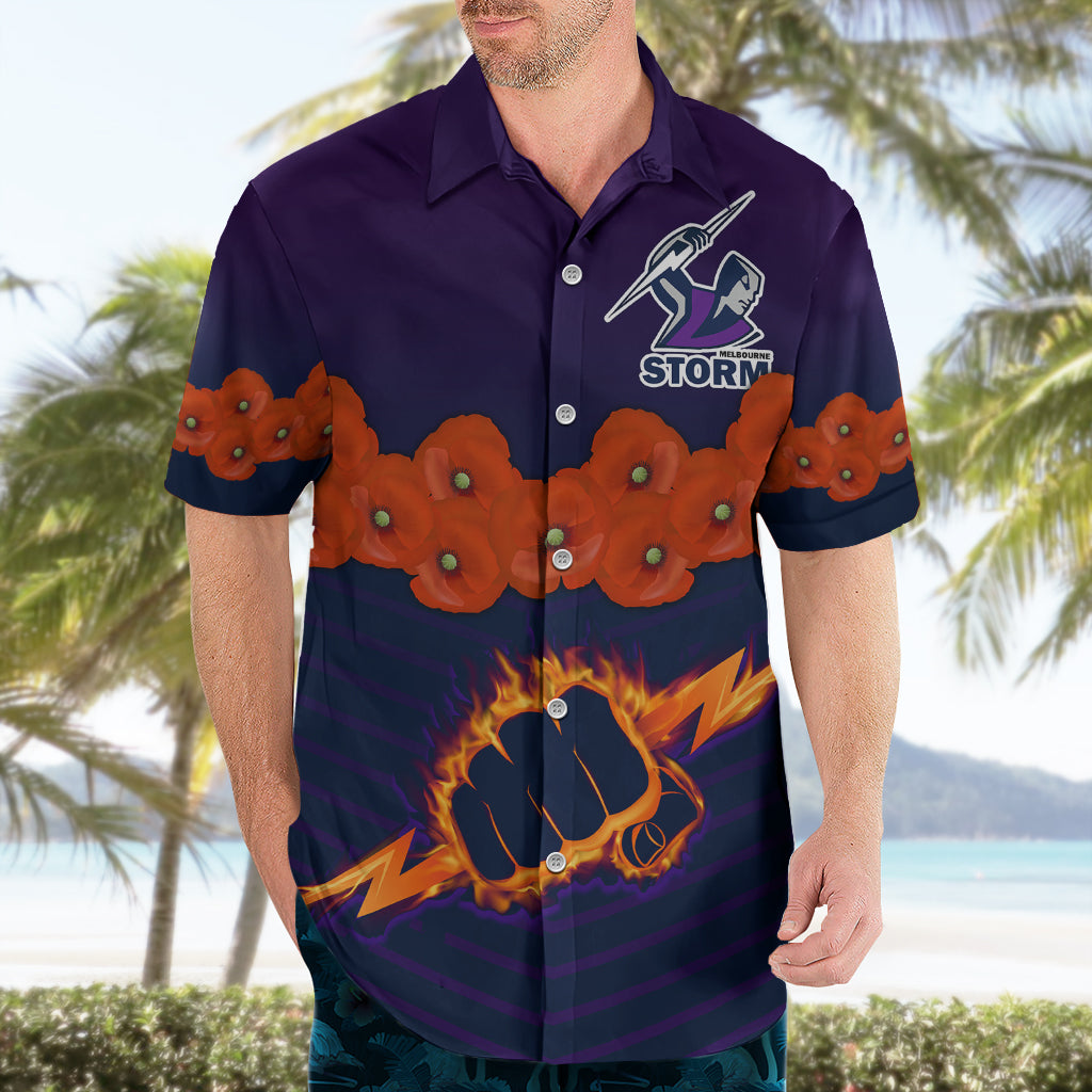 (Custom Text And Number) ANZAC 2023 Melbourne Storm Rugby Hawaiian Shirt Poppy Flowers Sporty Style - Vibe Hoodie Shop