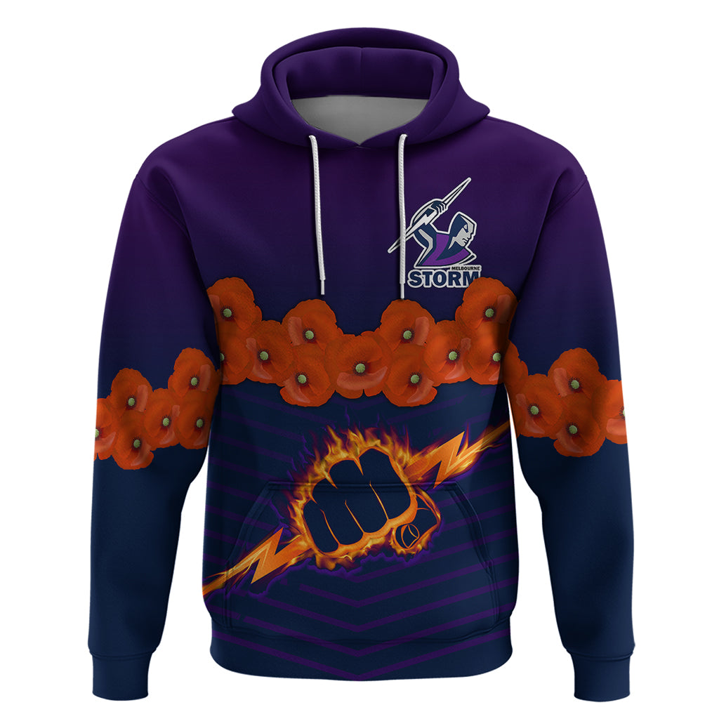 (Custom Text And Number) ANZAC 2023 Melbourne Storm Rugby Hoodie Poppy Flowers Sporty Style LT9 - Vibe Hoodie Shop