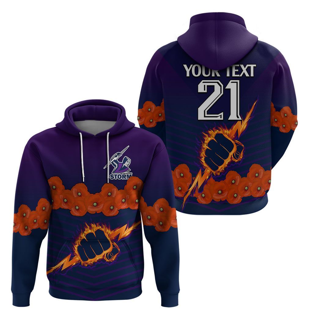(Custom Text And Number) ANZAC 2023 Melbourne Storm Rugby Hoodie Poppy Flowers Sporty Style LT9 - Vibe Hoodie Shop