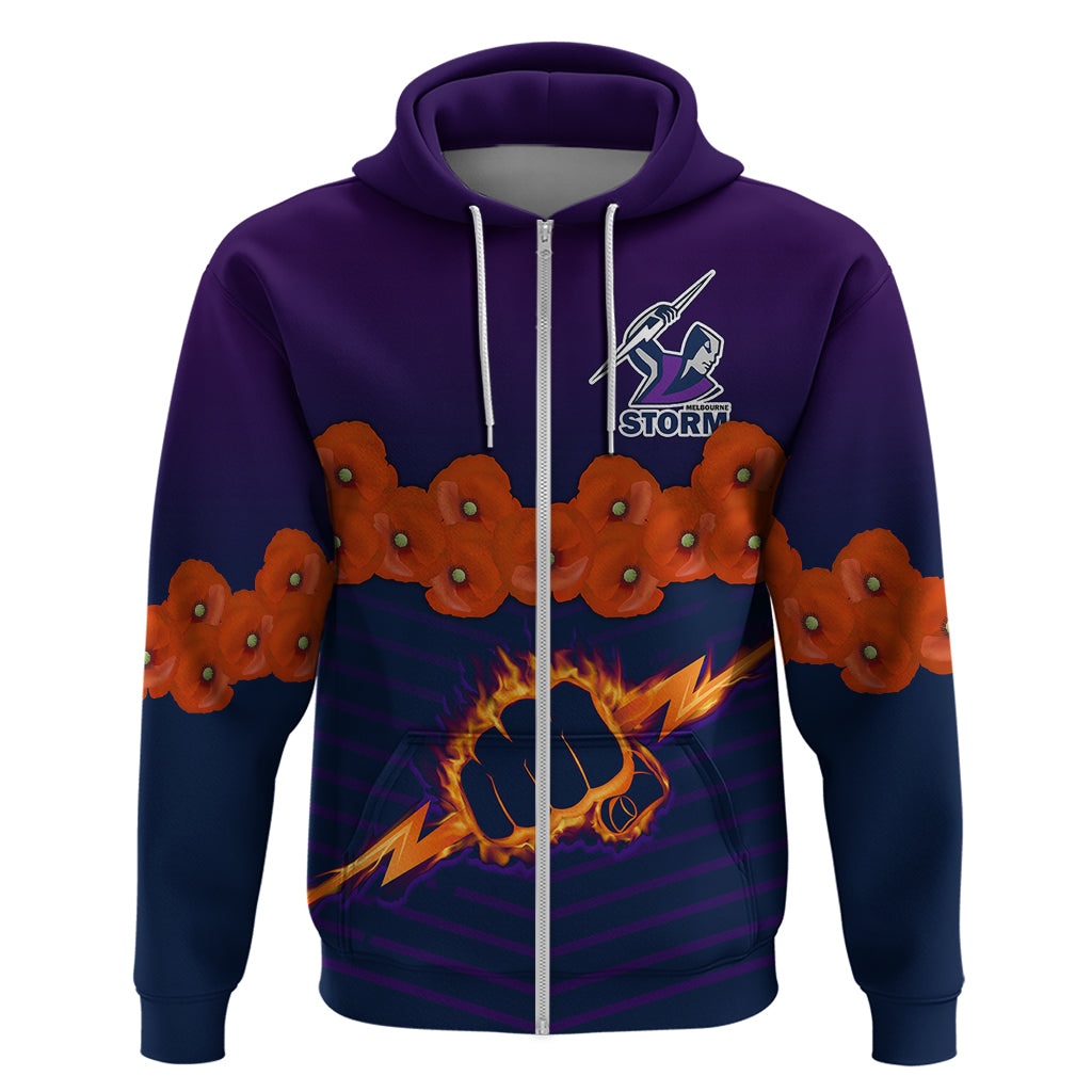 (Custom Text And Number) ANZAC 2023 Melbourne Storm Rugby Hoodie Poppy Flowers Sporty Style LT9 - Vibe Hoodie Shop