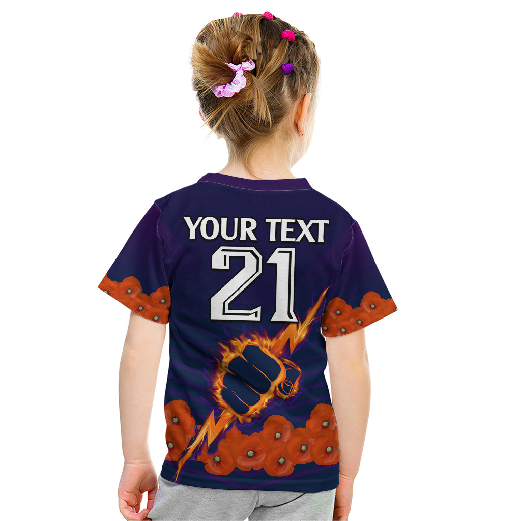 (Custom Text And Number) ANZAC 2023 Melbourne Storm Rugby Kid T Shirt Poppy Flowers Sporty Style - Vibe Hoodie Shop