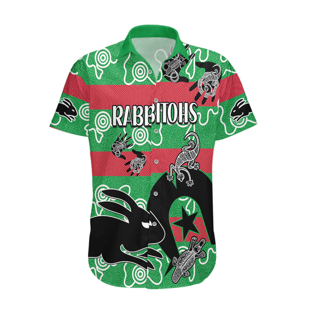 NAIDOC Rabbitohs Rugby Hawaiian Shirt Go The Bunnies Aboriginal Dots - Vibe Hoodie Shop