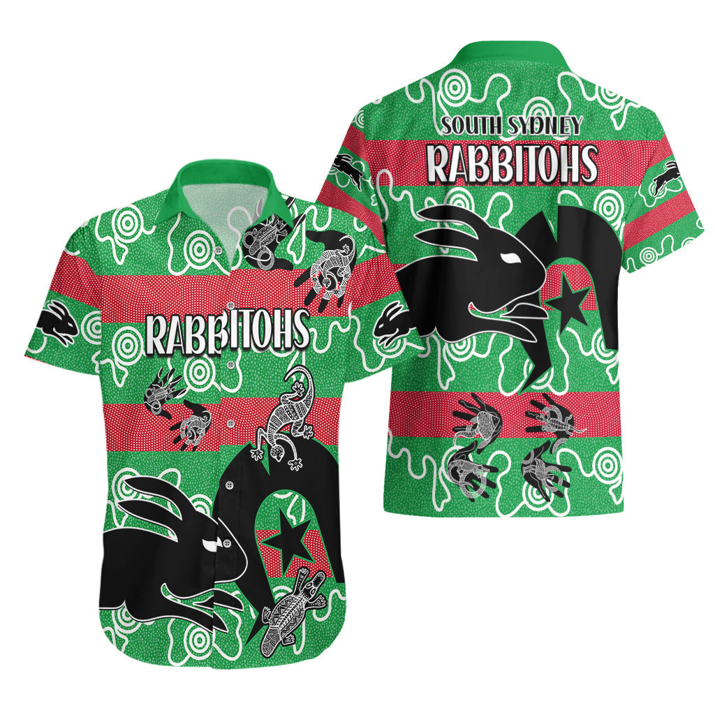 NAIDOC Rabbitohs Rugby Hawaiian Shirt Go The Bunnies Aboriginal Dots - Vibe Hoodie Shop