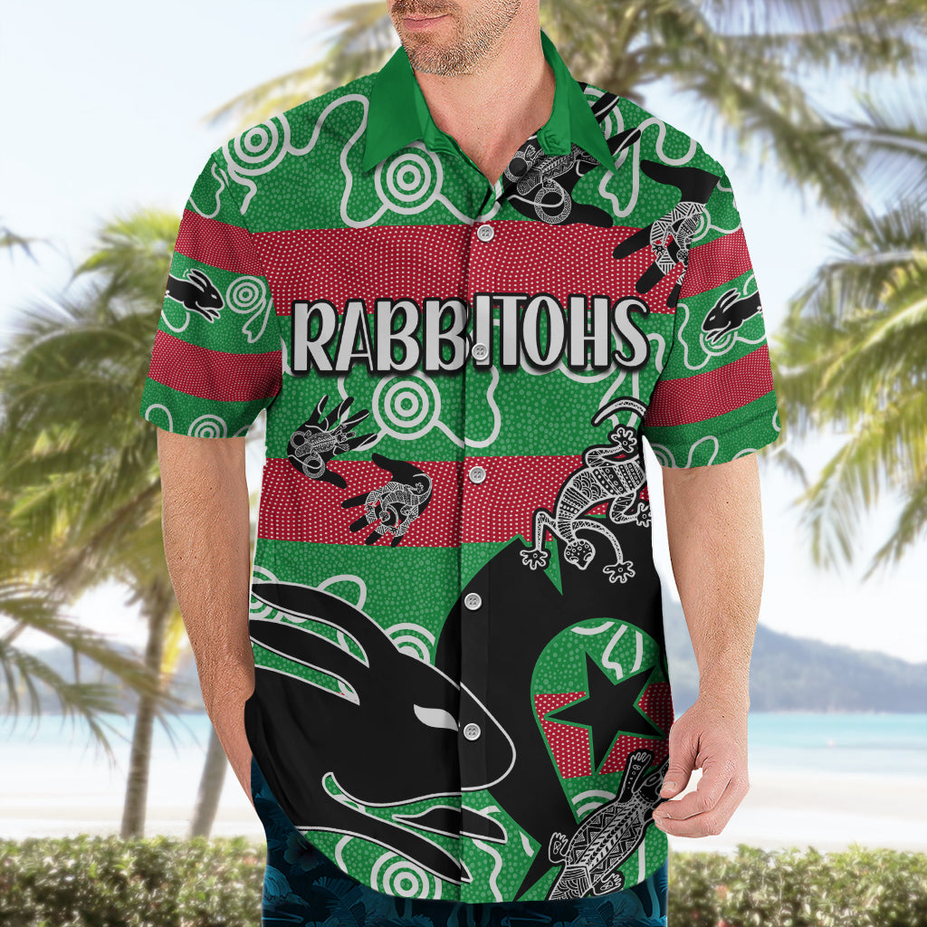 NAIDOC Rabbitohs Rugby Hawaiian Shirt Go The Bunnies Aboriginal Dots - Vibe Hoodie Shop