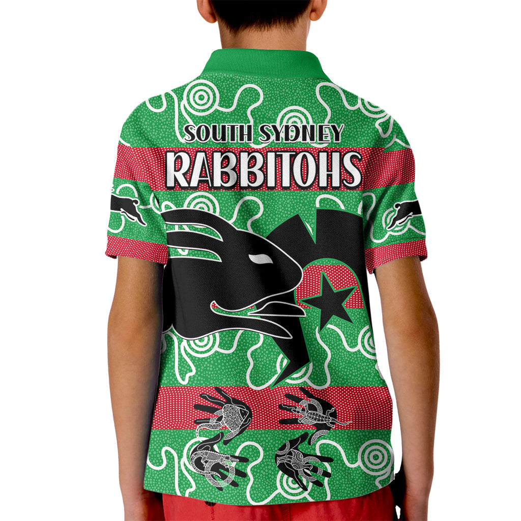 NAIDOC Rabbitohs Rugby Kid Polo Shirt Go The Bunnies Aboriginal Dots - Vibe Hoodie Shop