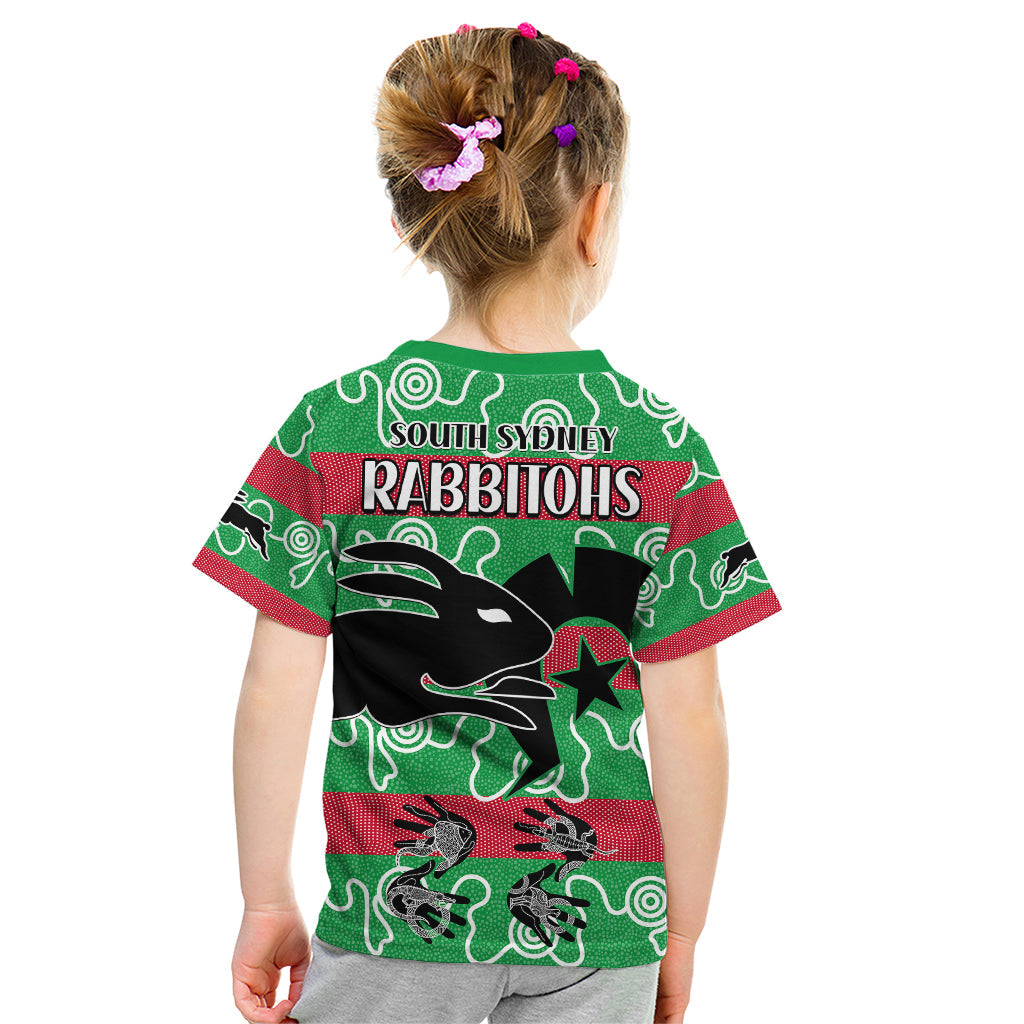 NAIDOC Rabbitohs Rugby Kid T Shirt Go The Bunnies Aboriginal Dots - Vibe Hoodie Shop