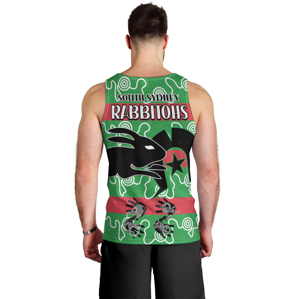 NAIDOC Rabbitohs Rugby Men Tank Top Go The Bunnies Aboriginal Dots - Vibe Hoodie Shop