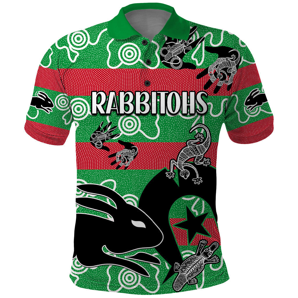NAIDOC Rabbitohs Rugby Polo Shirt Go The Bunnies Aboriginal Dots LT9 - Vibe Hoodie Shop