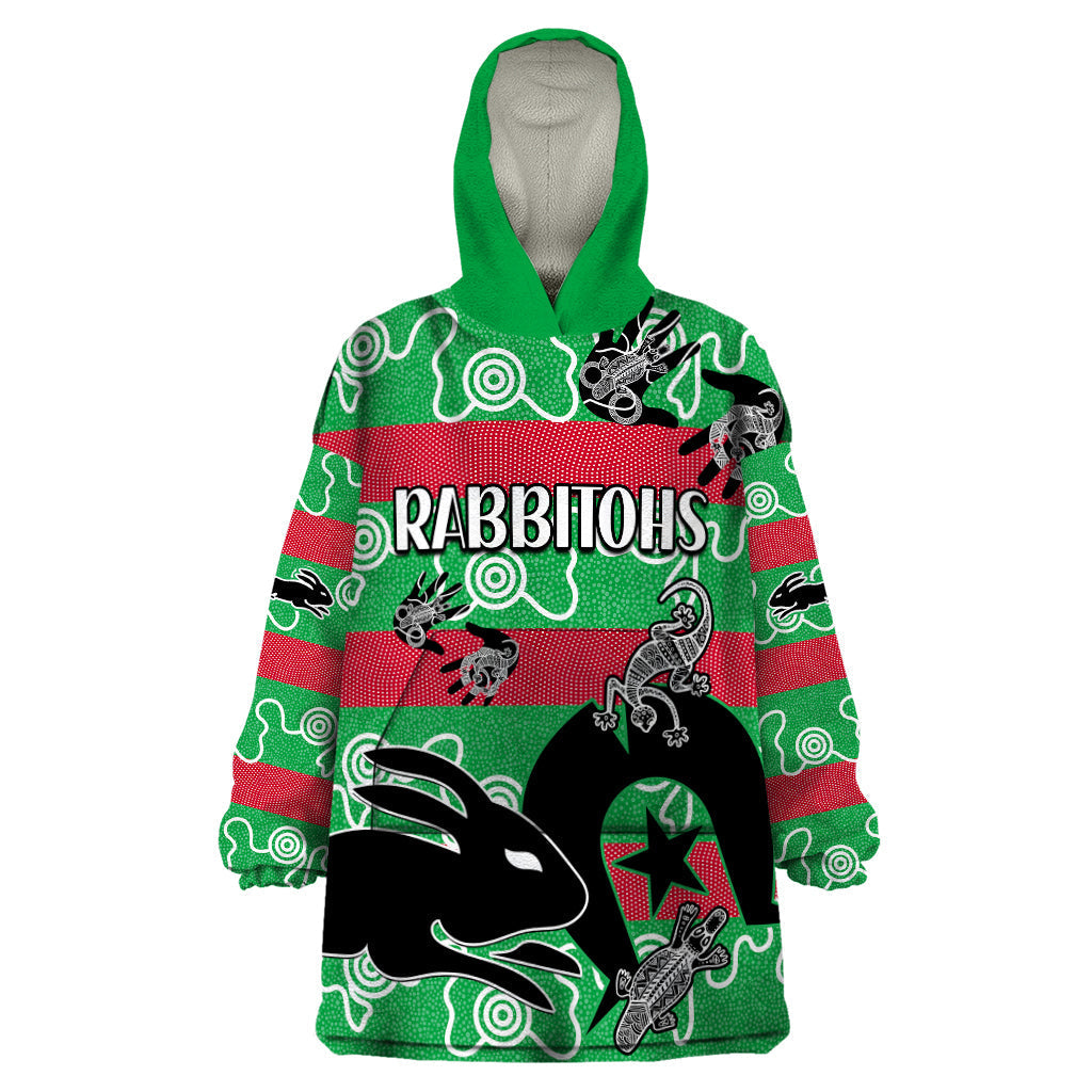 NAIDOC Rabbitohs Rugby Wearable Blanket Hoodie Go The Bunnies Aboriginal Dots - Vibe Hoodie Shop