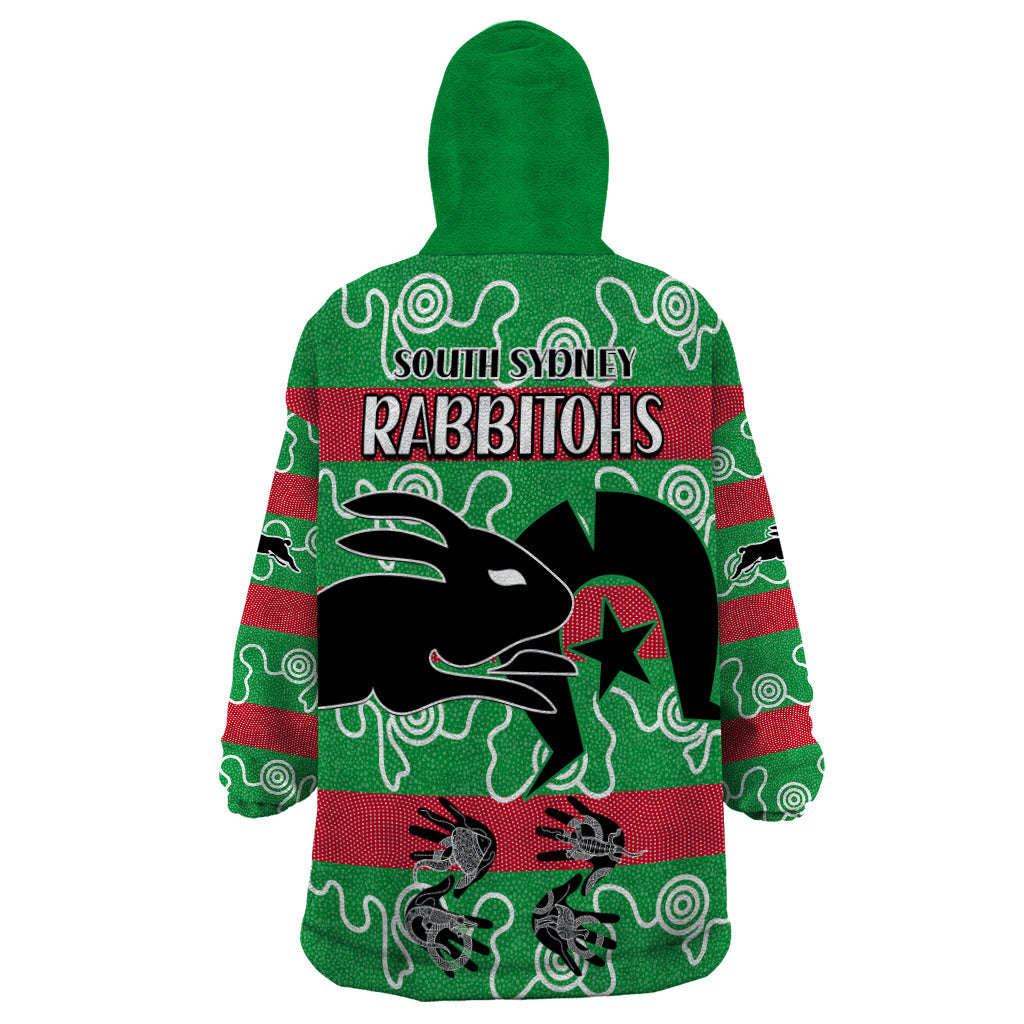 NAIDOC Rabbitohs Rugby Wearable Blanket Hoodie Go The Bunnies Aboriginal Dots - Vibe Hoodie Shop