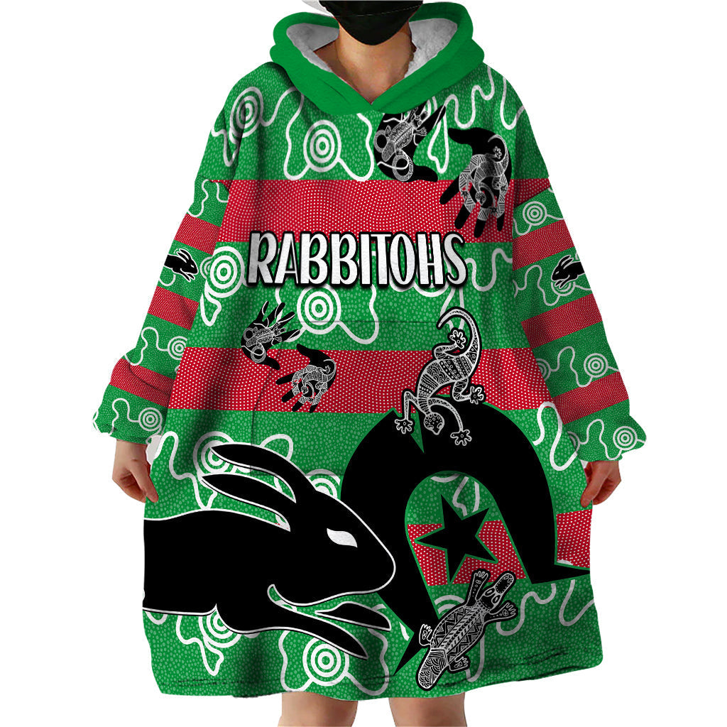 NAIDOC Rabbitohs Rugby Wearable Blanket Hoodie Go The Bunnies Aboriginal Dots - Vibe Hoodie Shop