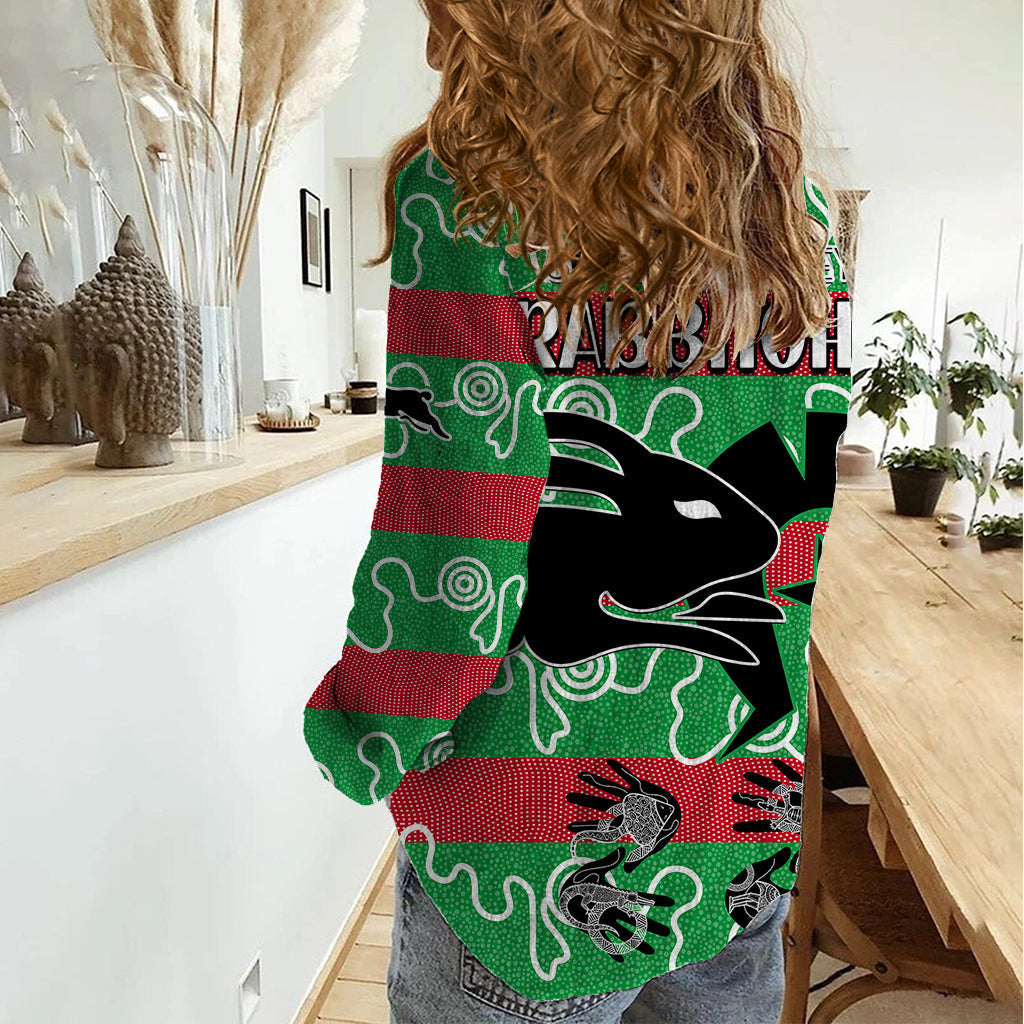 NAIDOC Rabbitohs Rugby Women Casual Shirt Go The Bunnies Aboriginal Dots - Vibe Hoodie Shop