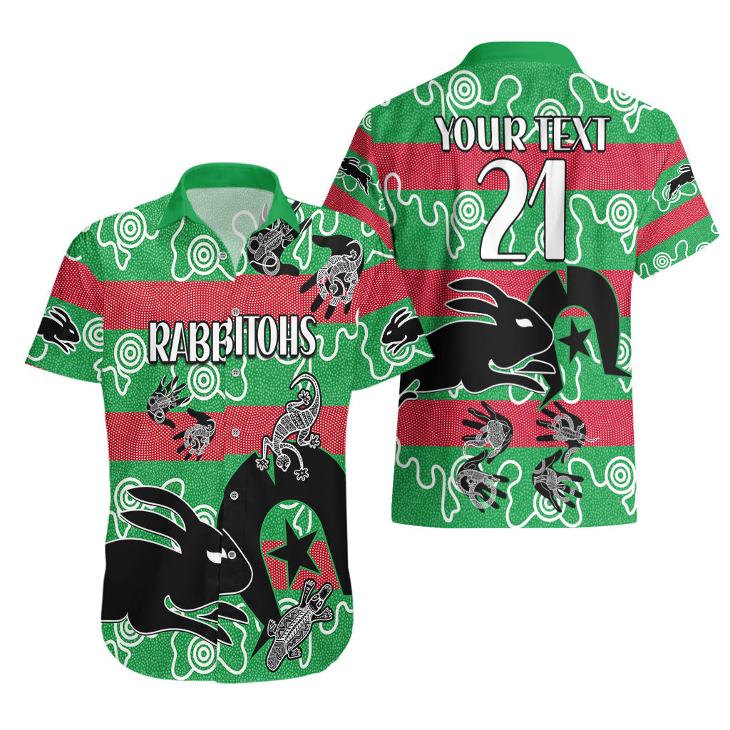 (Custom Text And Number) NAIDOC Rabbitohs Rugby Hawaiian Shirt Go The Bunnies Aboriginal Dots - Vibe Hoodie Shop