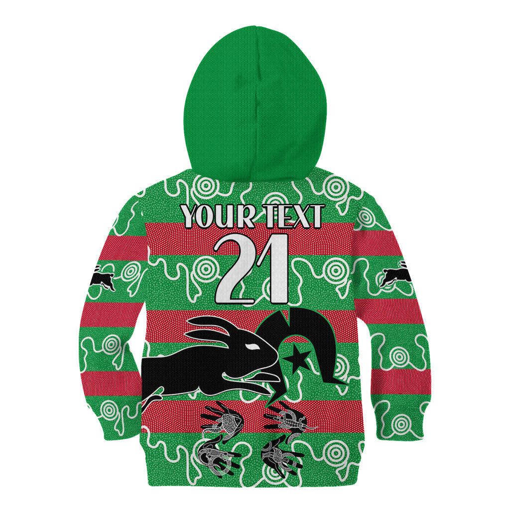 (Custom Text And Number) NAIDOC Rabbitohs Rugby Kid Hoodie Go The Bunnies Aboriginal Dots - Vibe Hoodie Shop