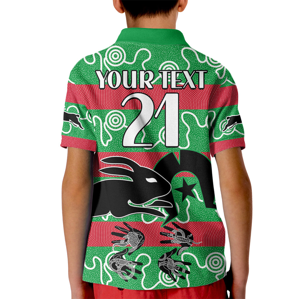 (Custom Text And Number) NAIDOC Rabbitohs Rugby Kid Polo Shirt Go The Bunnies Aboriginal Dots - Vibe Hoodie Shop