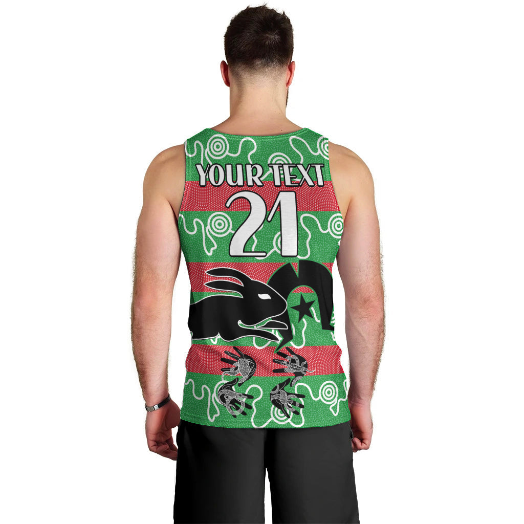 (Custom Text And Number) NAIDOC Rabbitohs Rugby Men Tank Top Go The Bunnies Aboriginal Dots - Vibe Hoodie Shop