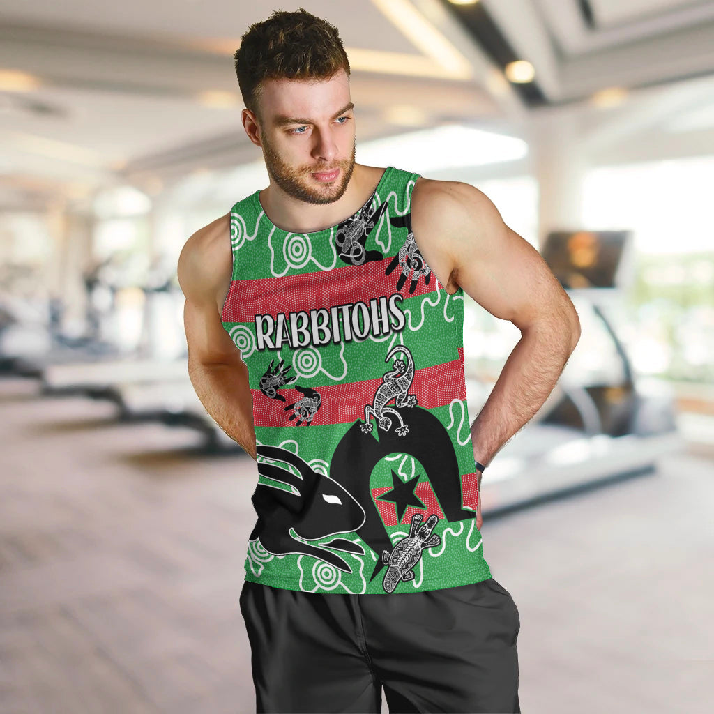 (Custom Text And Number) NAIDOC Rabbitohs Rugby Men Tank Top Go The Bunnies Aboriginal Dots - Vibe Hoodie Shop