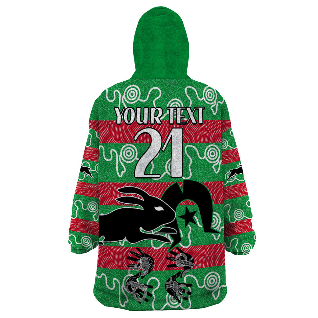 (Custom Text And Number) NAIDOC Rabbitohs Rugby Wearable Blanket Hoodie Go The Bunnies Aboriginal Dots - Vibe Hoodie Shop