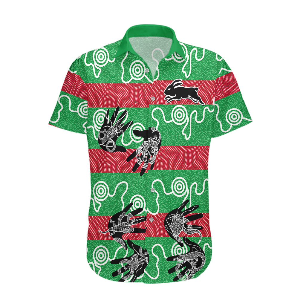 Rabbitohs Rugby Premiers Hawaiian Shirt Go The Bunnies Aboriginal Dots - Vibe Hoodie Shop