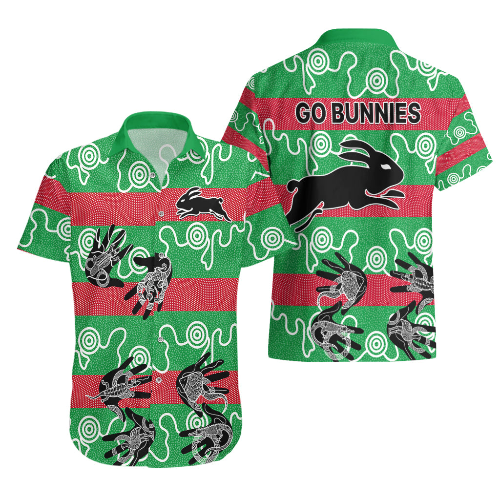 Rabbitohs Rugby Premiers Hawaiian Shirt Go The Bunnies Aboriginal Dots - Vibe Hoodie Shop