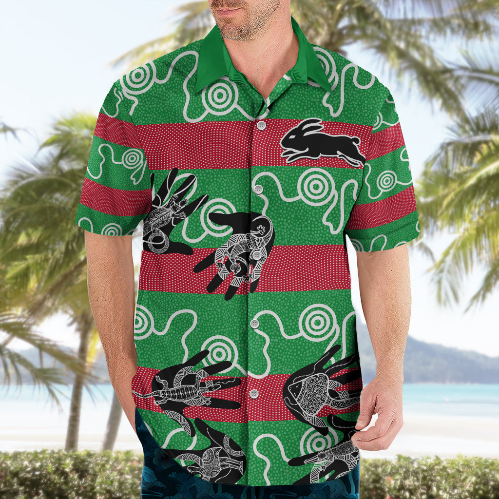 Rabbitohs Rugby Premiers Hawaiian Shirt Go The Bunnies Aboriginal Dots - Vibe Hoodie Shop