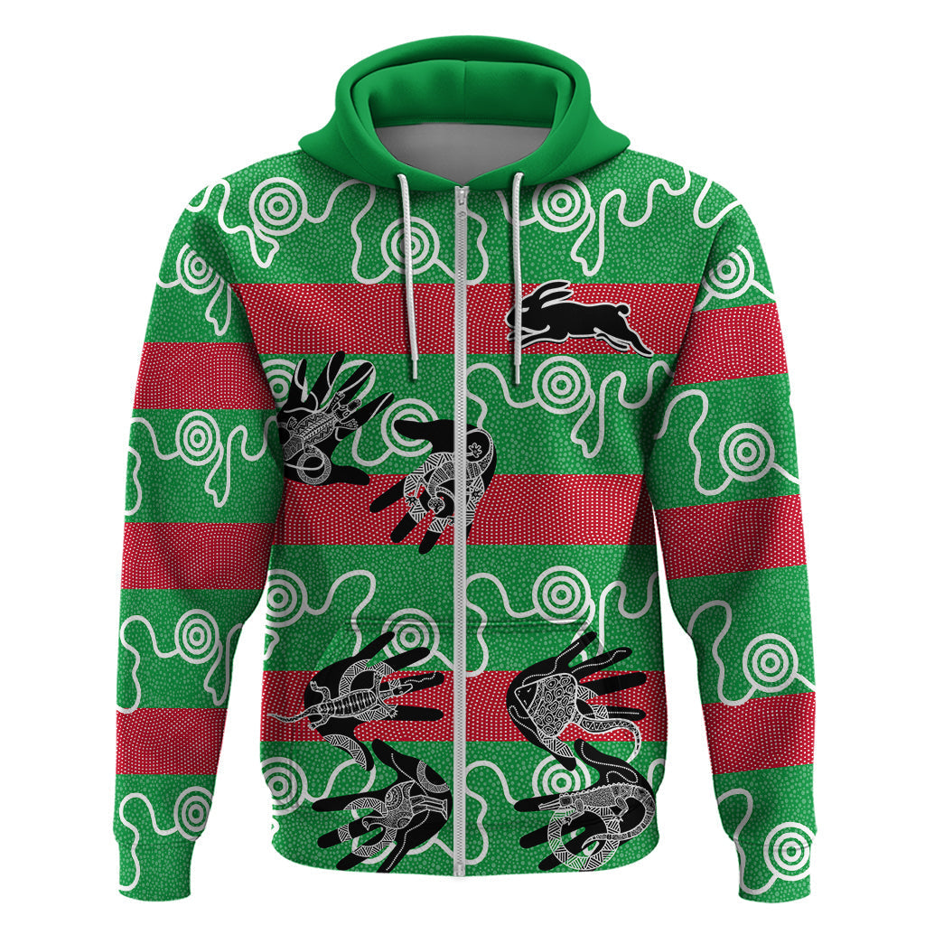 Rabbitohs Rugby Premiers Hoodie Go The Bunnies Aboriginal Dots LT9 - Vibe Hoodie Shop