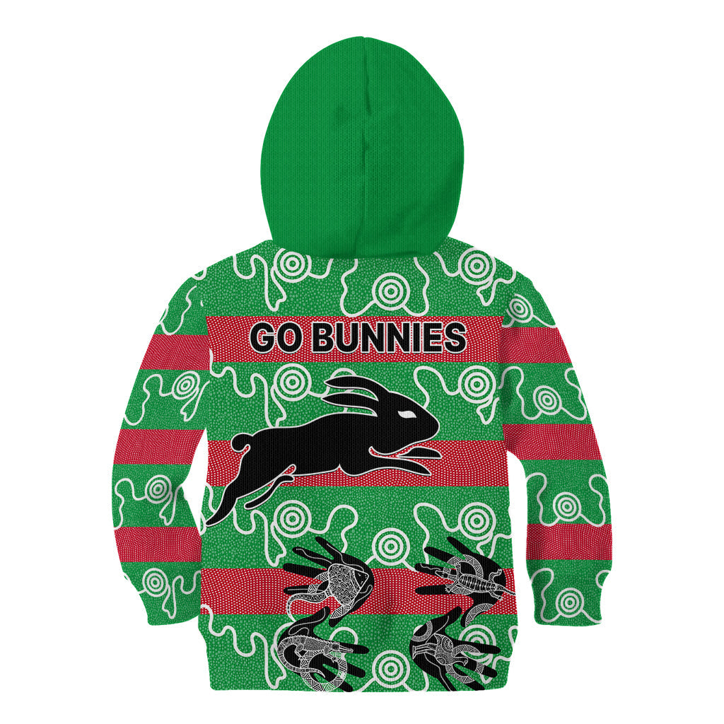 Rabbitohs Rugby Premiers Kid Hoodie Go The Bunnies Aboriginal Dots - Vibe Hoodie Shop