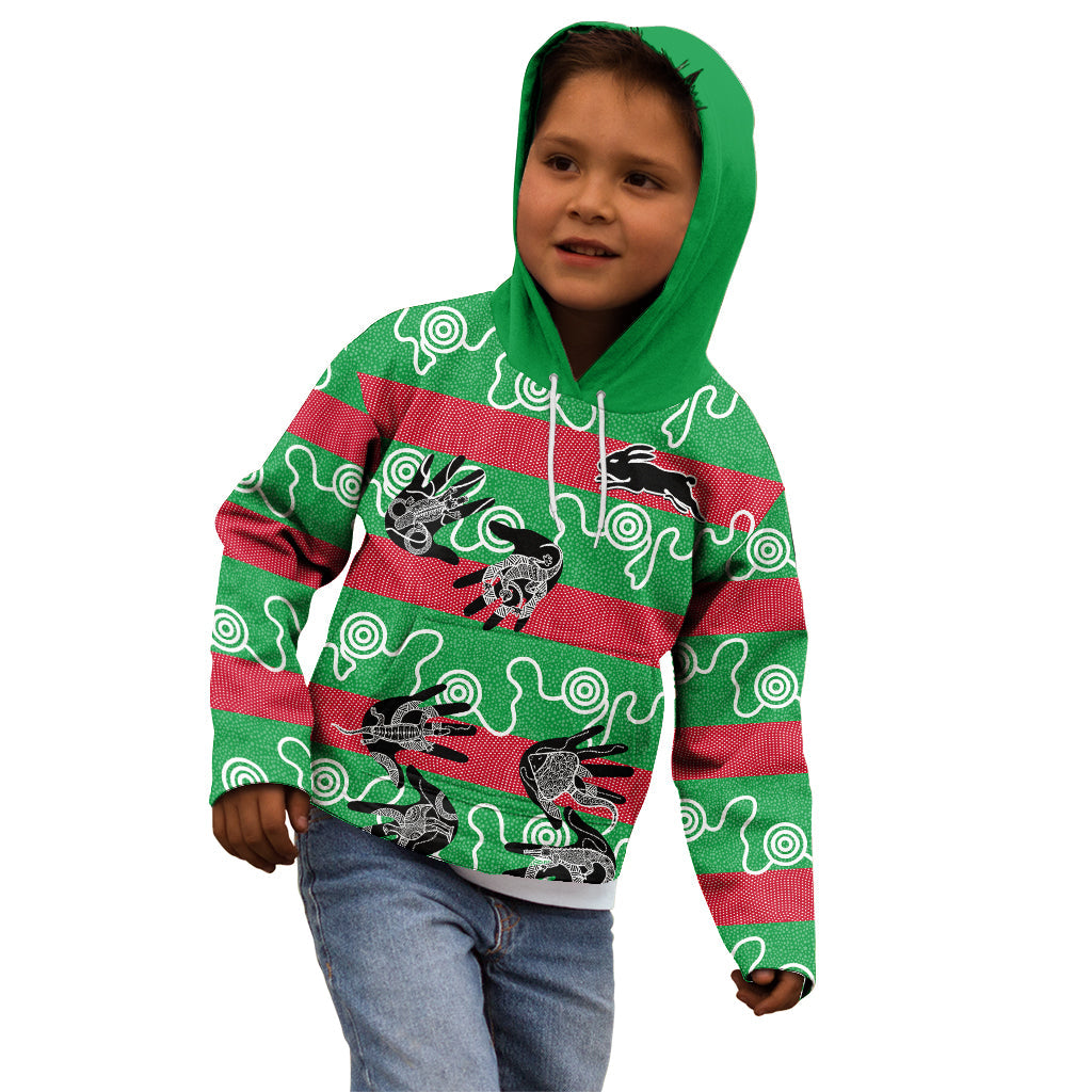 Rabbitohs Rugby Premiers Kid Hoodie Go The Bunnies Aboriginal Dots - Vibe Hoodie Shop
