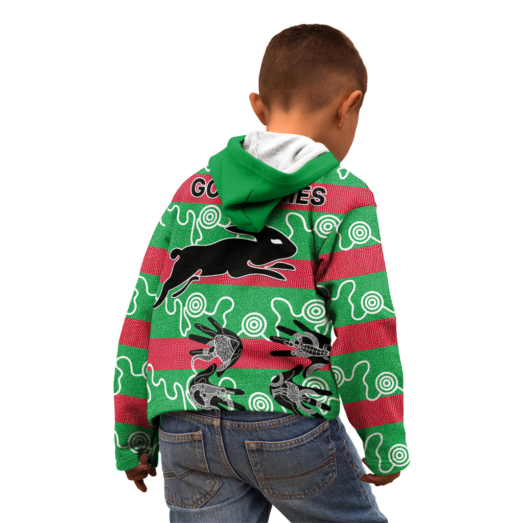 Rabbitohs Rugby Premiers Kid Hoodie Go The Bunnies Aboriginal Dots - Vibe Hoodie Shop