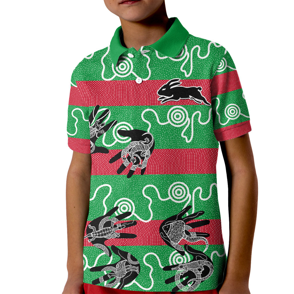 Rabbitohs Rugby Premiers Kid Polo Shirt Go The Bunnies Aboriginal Dots - Vibe Hoodie Shop