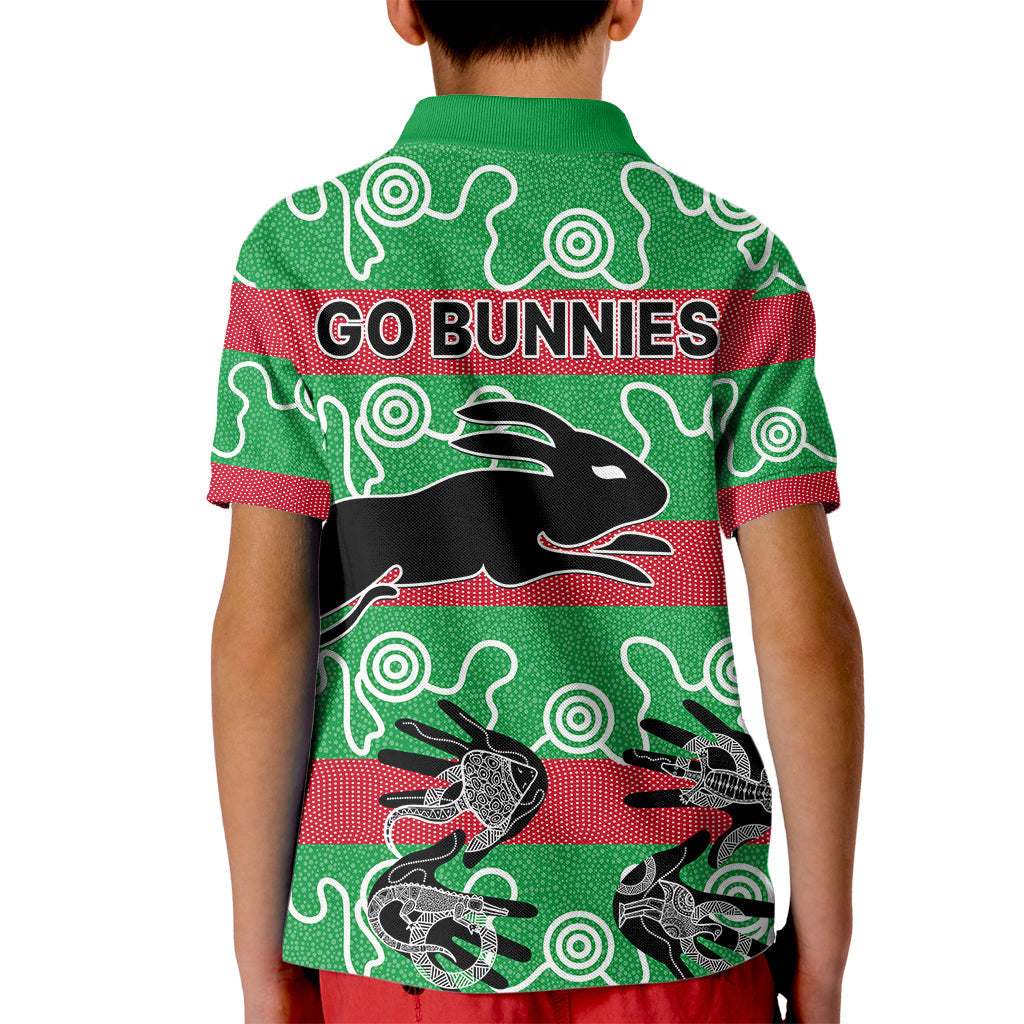 Rabbitohs Rugby Premiers Kid Polo Shirt Go The Bunnies Aboriginal Dots - Vibe Hoodie Shop