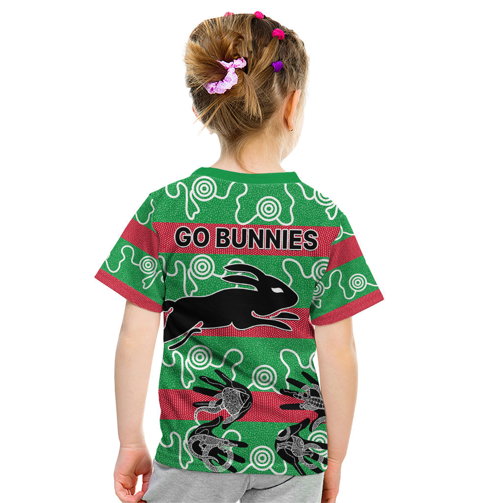 Rabbitohs Rugby Premiers Kid T Shirt Go The Bunnies Aboriginal Dots - Vibe Hoodie Shop