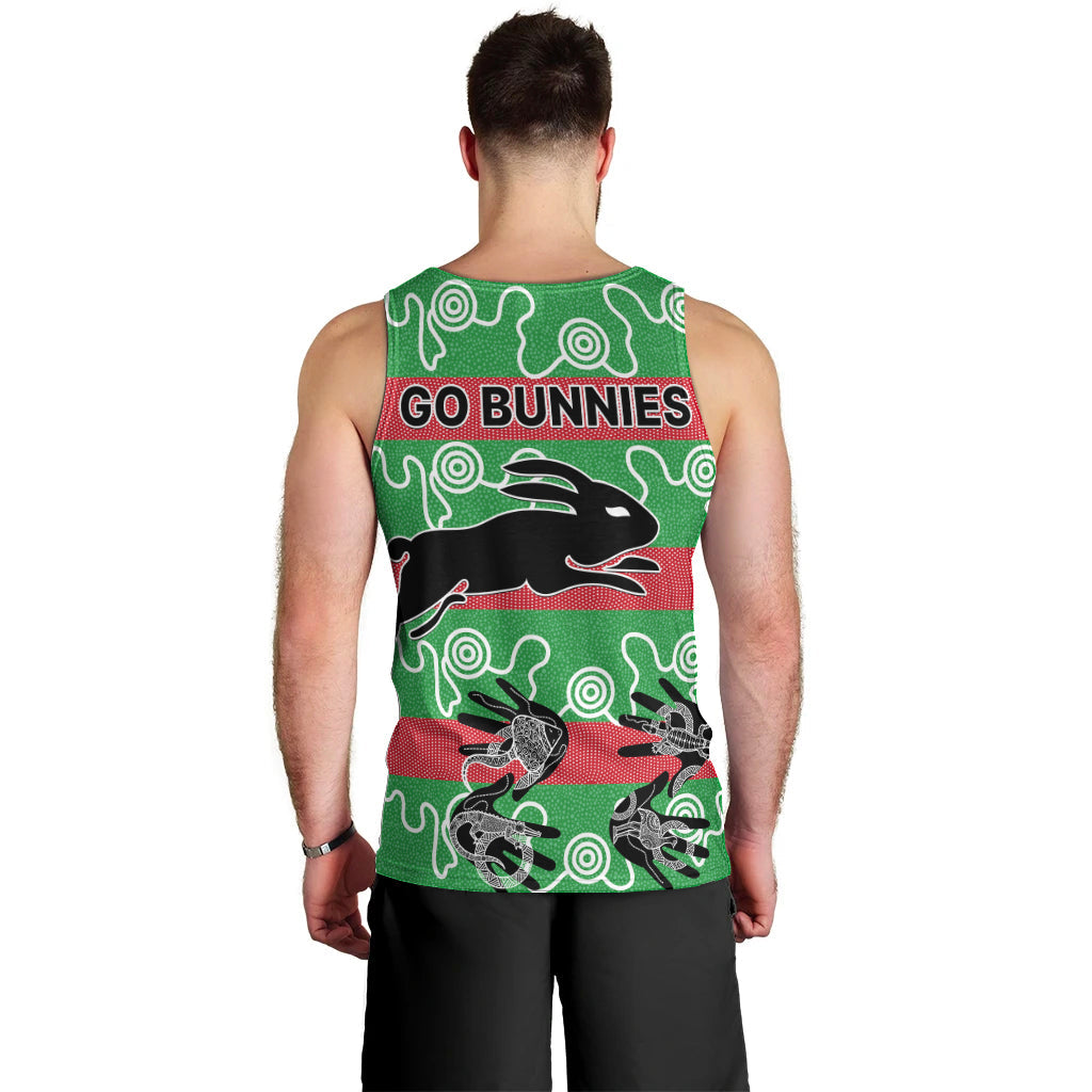 Rabbitohs Rugby Premiers Men Tank Top Go The Bunnies Aboriginal Dots - Vibe Hoodie Shop