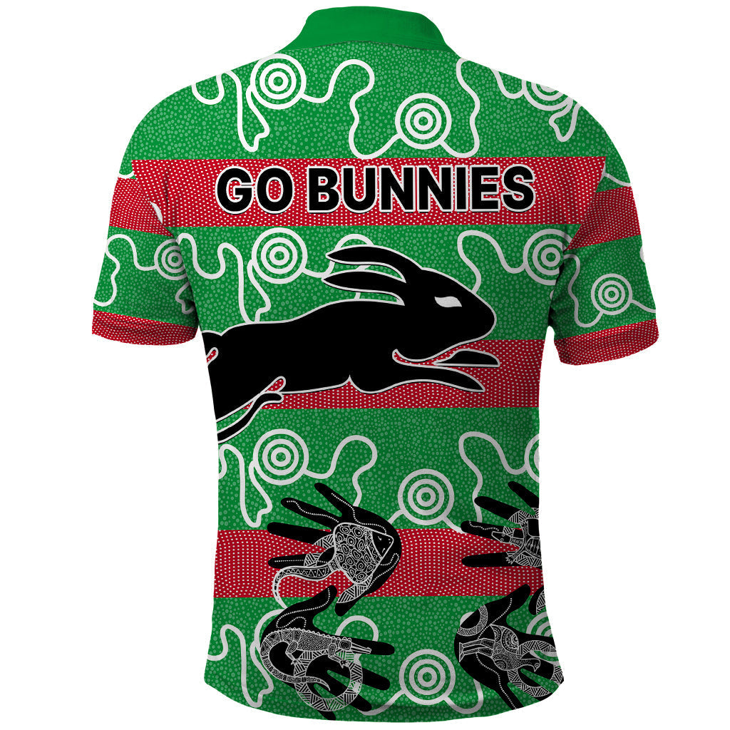 Rabbitohs Rugby Premiers Polo Shirt Go The Bunnies Aboriginal Dots LT9 - Vibe Hoodie Shop