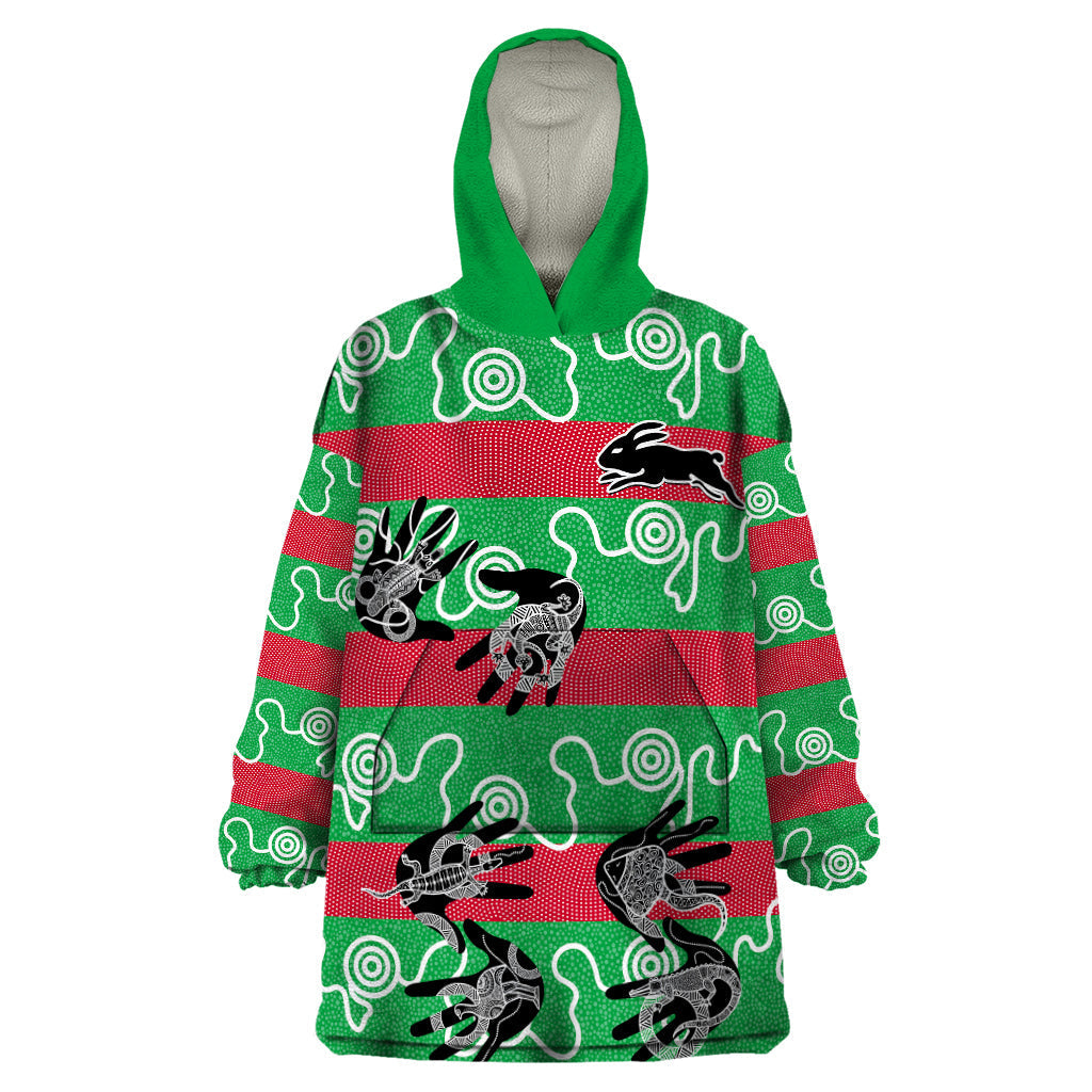 Rabbitohs Rugby Premiers Wearable Blanket Hoodie Go The Bunnies Aboriginal Dots - Vibe Hoodie Shop