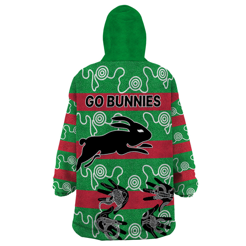 Rabbitohs Rugby Premiers Wearable Blanket Hoodie Go The Bunnies Aboriginal Dots - Vibe Hoodie Shop