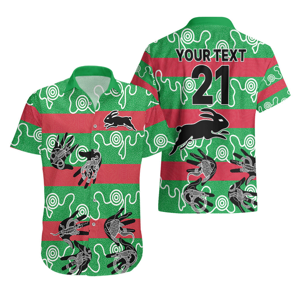 (Custom Text And Number) Rabbitohs Rugby Premiers Hawaiian Shirt Go The Bunnies Aboriginal Dots - Vibe Hoodie Shop