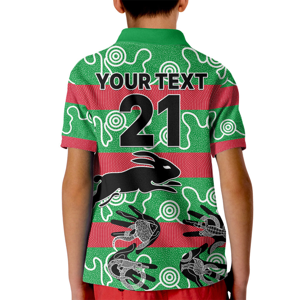 (Custom Text And Number) Rabbitohs Rugby Premiers Kid Polo Shirt Go The Bunnies Aboriginal Dots - Vibe Hoodie Shop