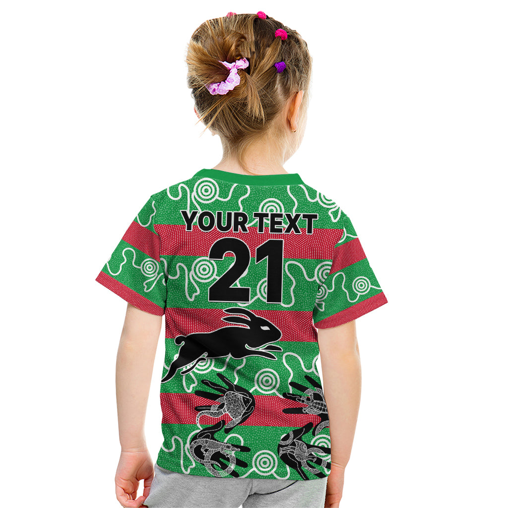 (Custom Text And Number) Rabbitohs Rugby Premiers Kid T Shirt Go The Bunnies Aboriginal Dots - Vibe Hoodie Shop